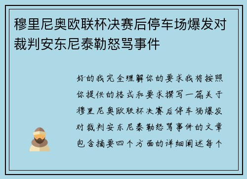 穆里尼奥欧联杯决赛后停车场爆发对裁判安东尼泰勒怒骂事件