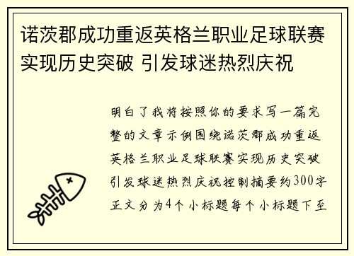 诺茨郡成功重返英格兰职业足球联赛实现历史突破 引发球迷热烈庆祝